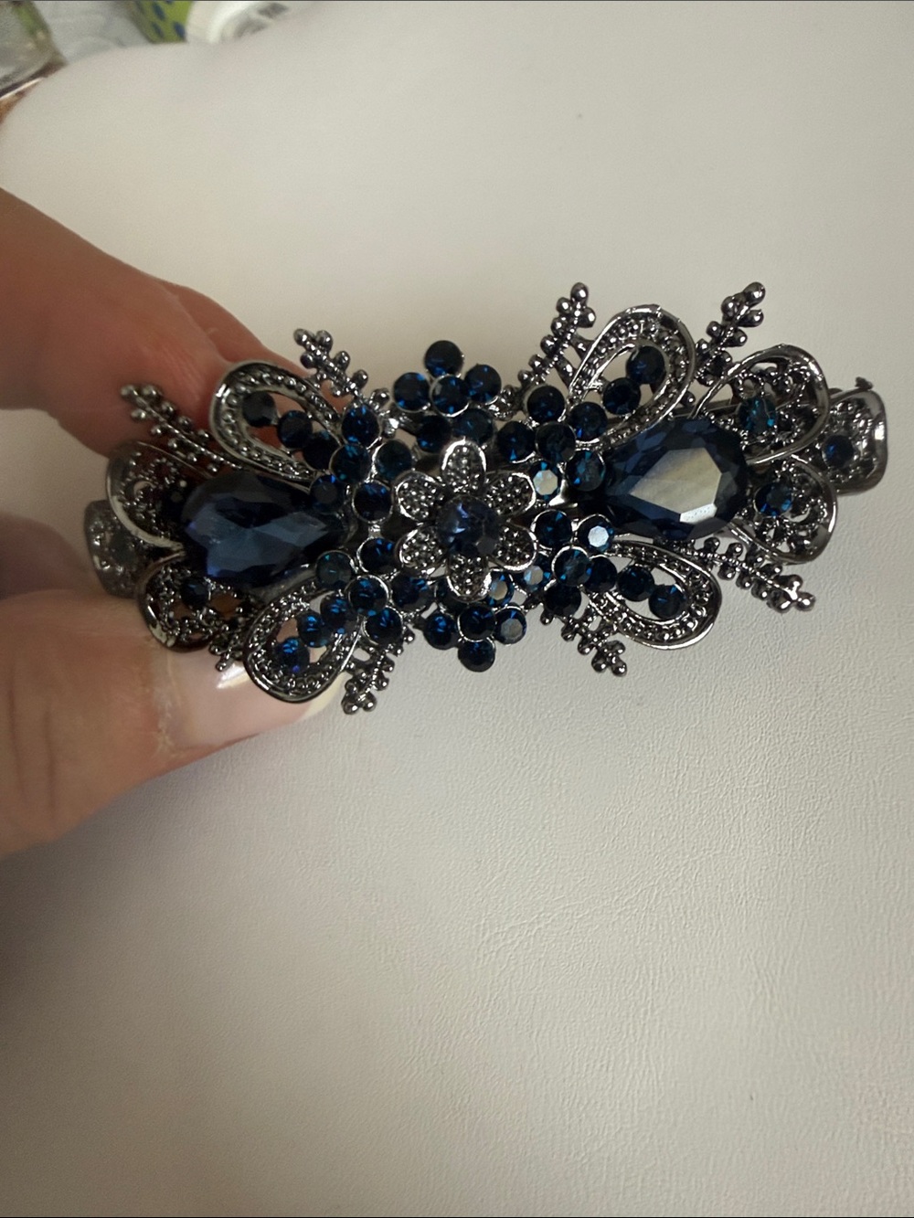 Vintage-Style Dark Blue Crystal Barrette